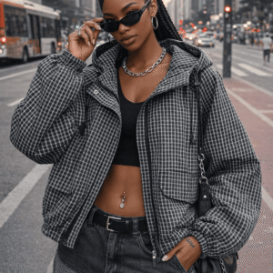 Jaqueta Bomber Oversized Xadrez Grid